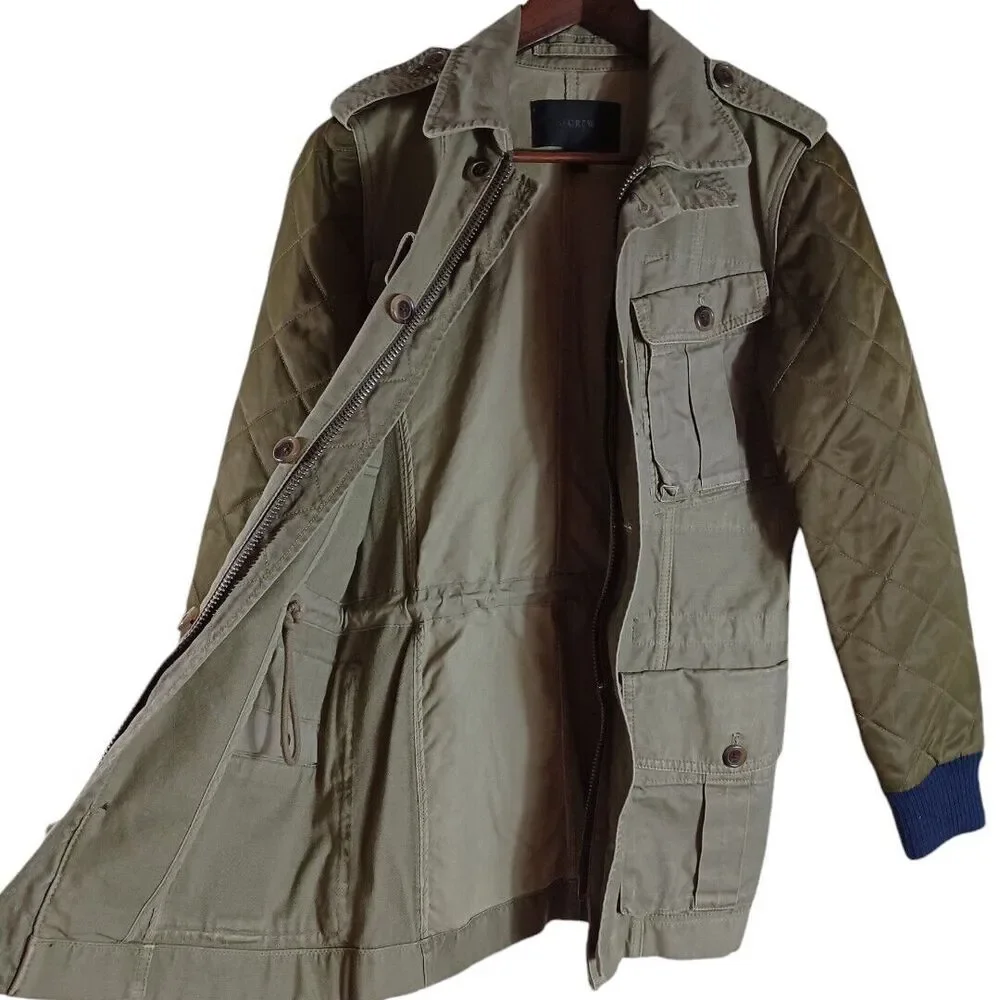 J.Crew XS Military Quilted Boyfriend Fatigue Utility Jacket Army Olive Green